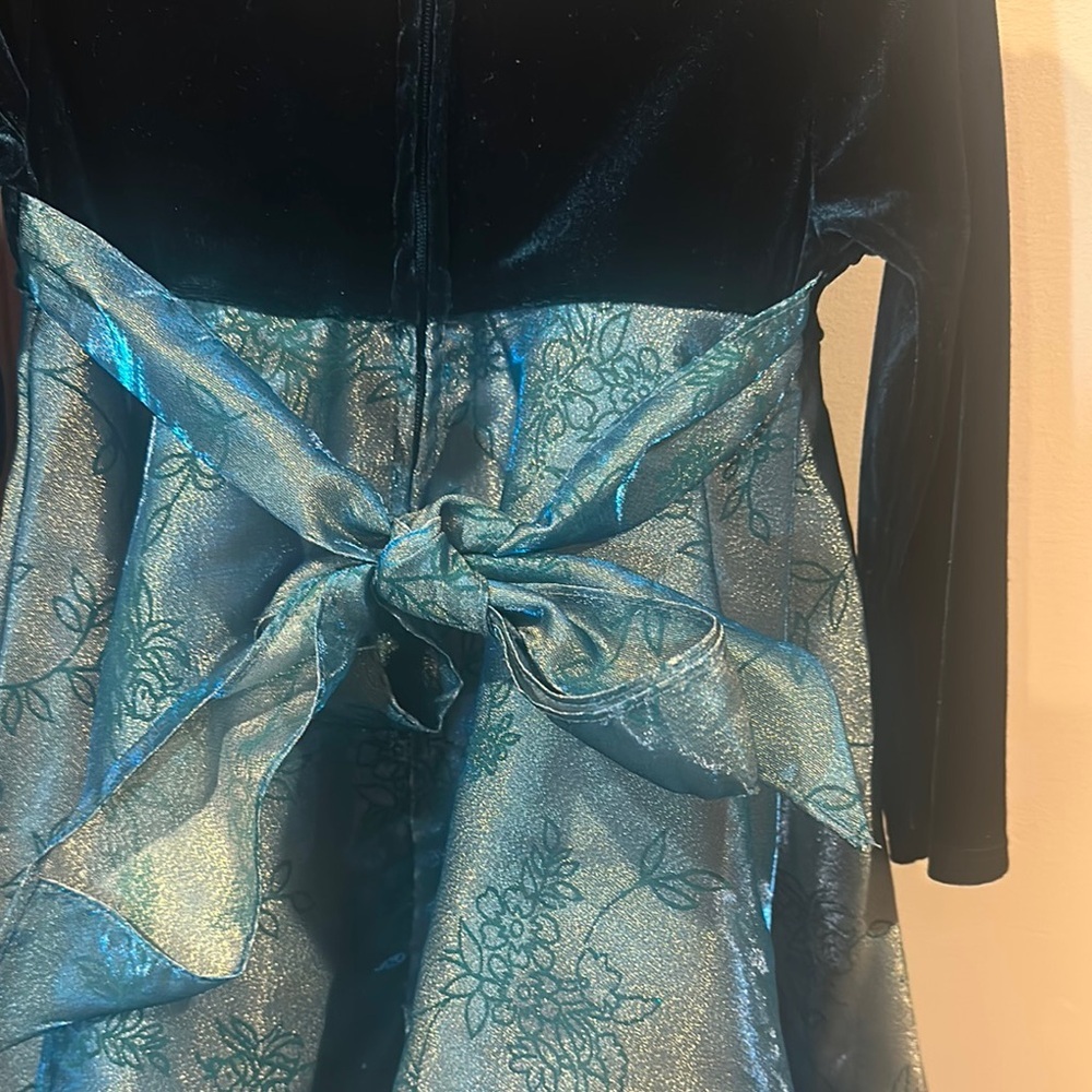 Bonnie Jean Velvet and Floral Kids Dress - Black and Blue - Picture 4 of 4